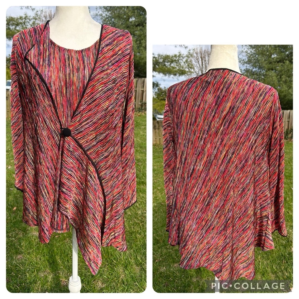Vintage Lee Andersen Multicolor Red Pink Knit Asymmetric Cardigan & Top Set XS S
